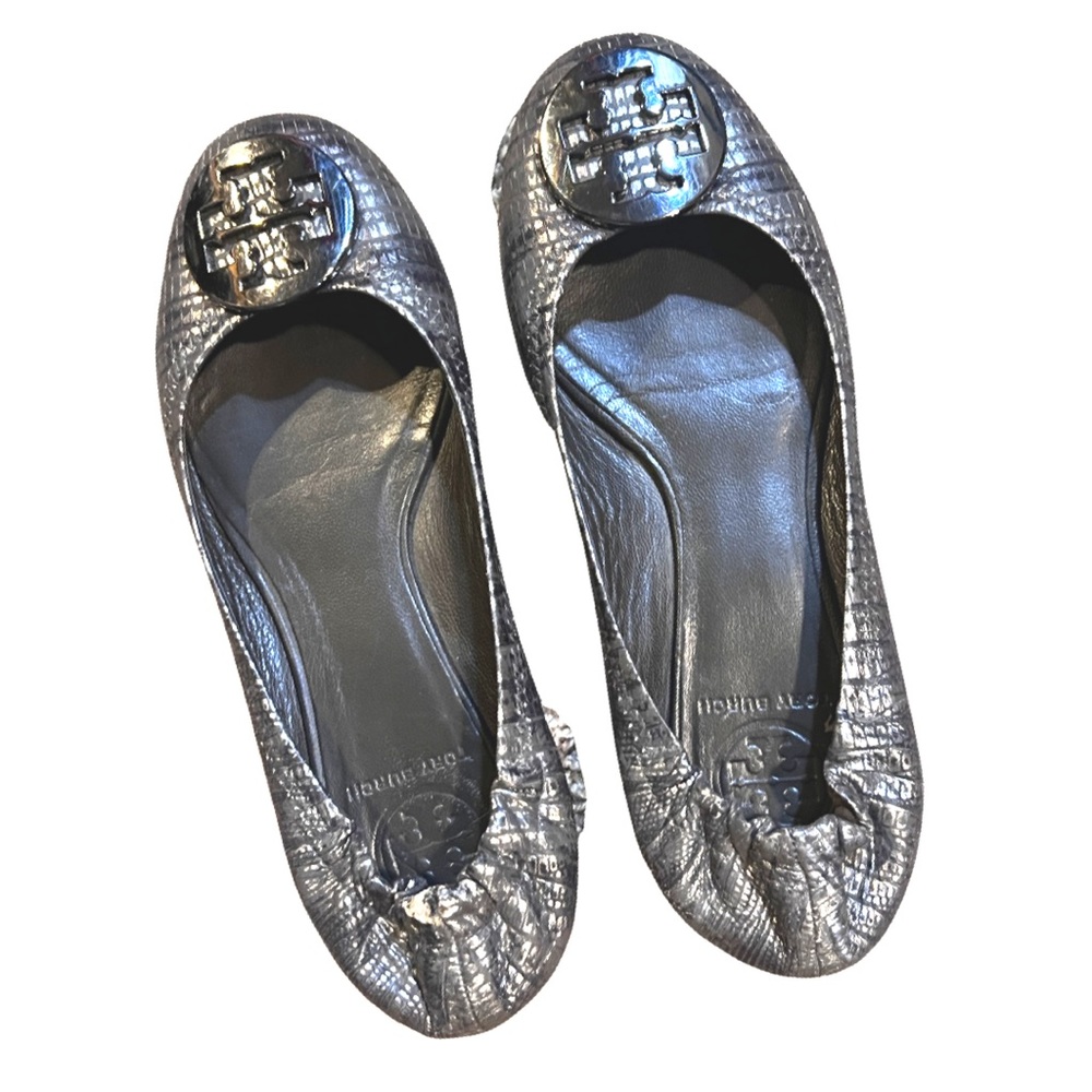 Tory Burch Shoes Espadrilles Flats Snakeskin Leather Metallic Womens Size 7M - Picture 12 of 14